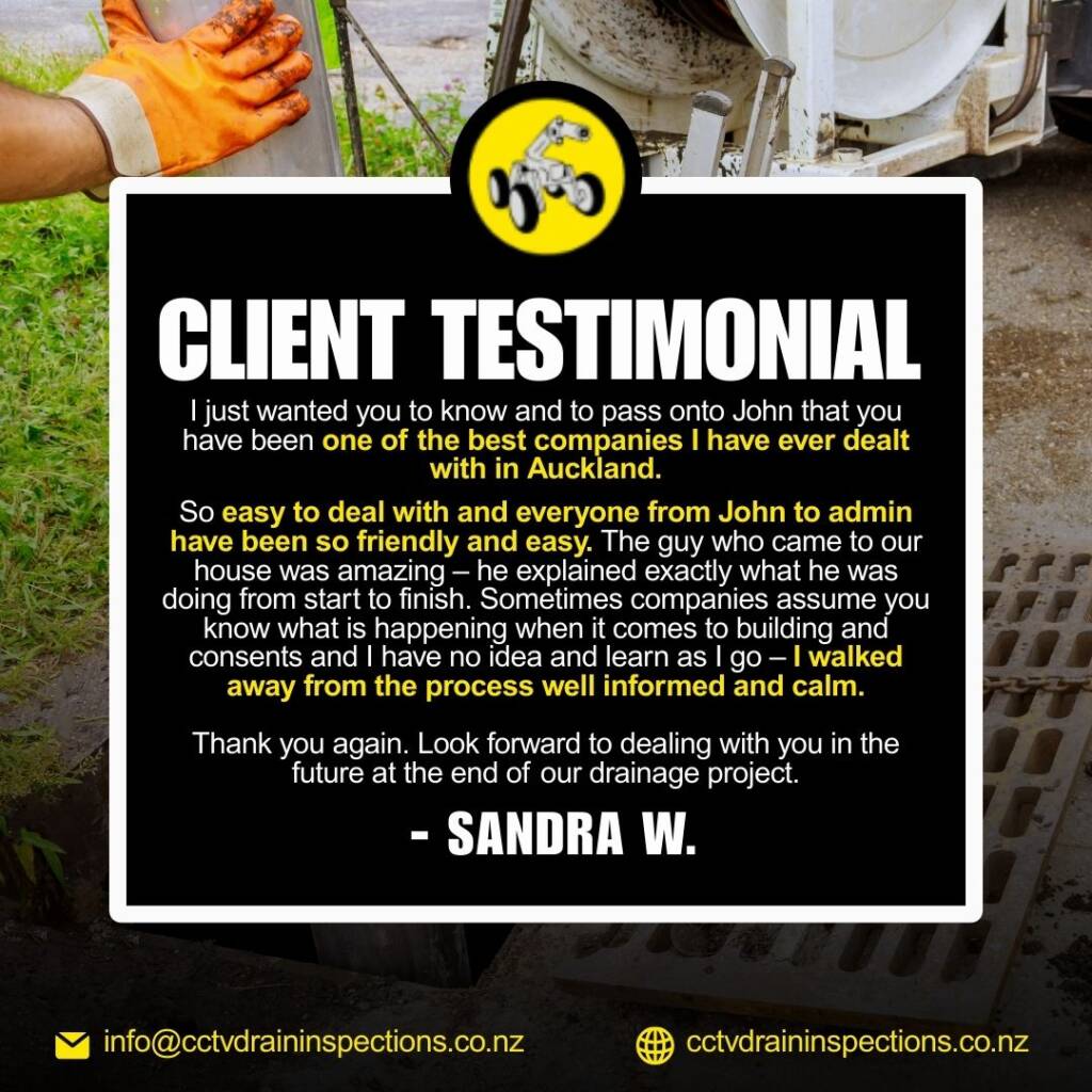 Cleint testimonial, drain cameras, CCTV Drain Inspections in Auckland