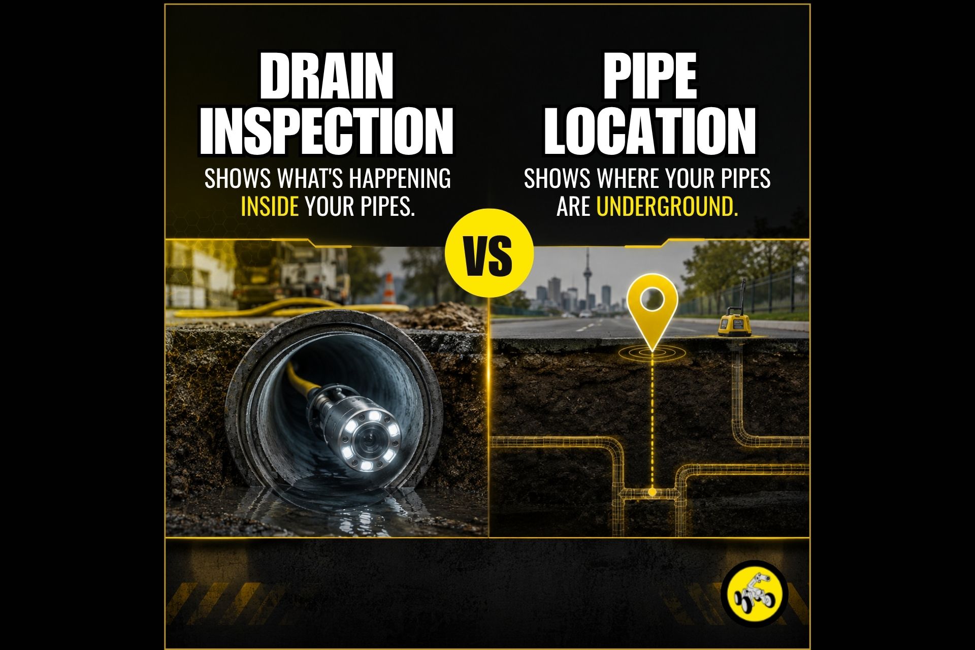 Drain inspection shows what's inside your pipes. Pipe location shows where they run underground. Here's how to know which one you need in Auckland.